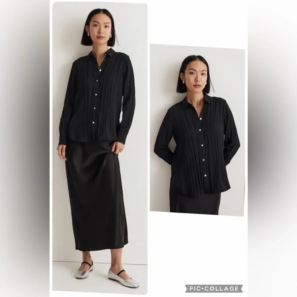Madewell Black Crinkled Button Up Shirt Size XS